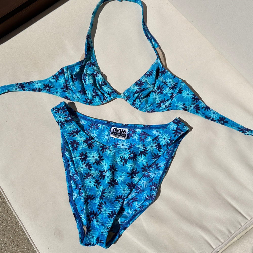 Vintage 90s Blue Floral Print Bikini